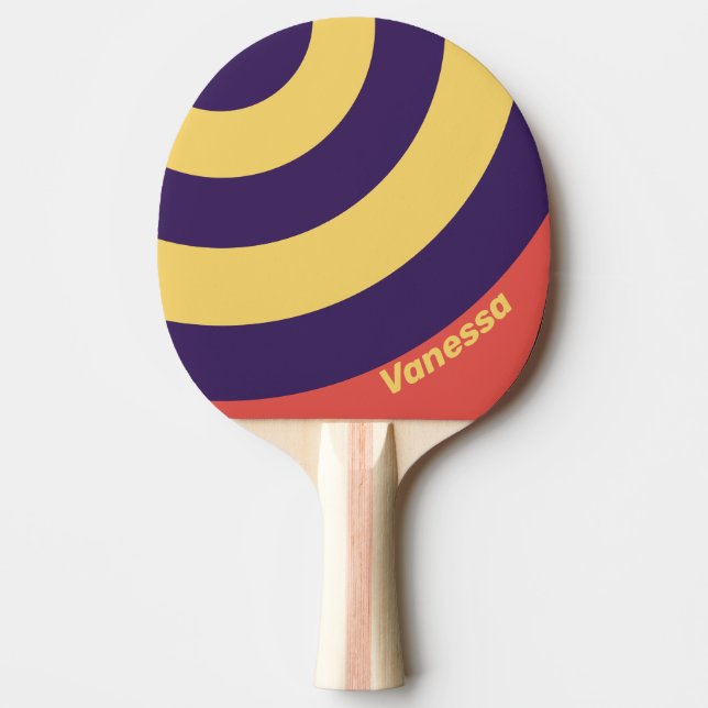 Raquete De Ping Pong Retro Surf Sunset Circle Stripe with Name (Frente)
