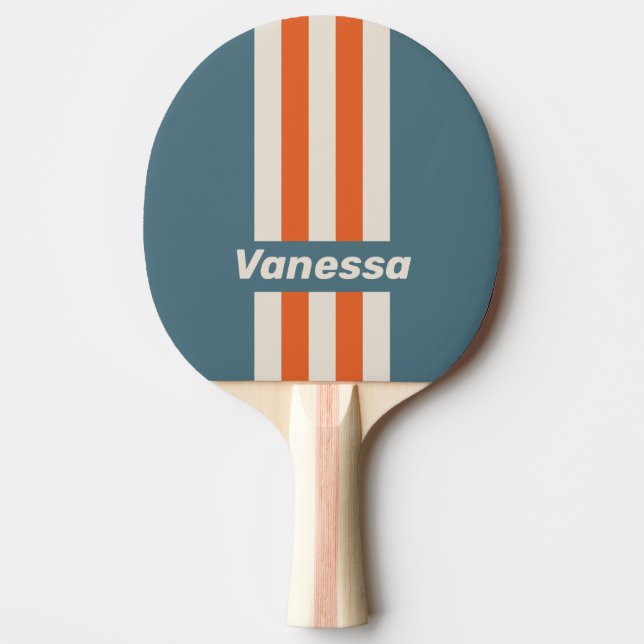 Raquete De Ping Pong Retro Surfside Pin Stripes with Name (Frente)