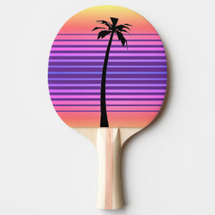 Raquete De Ping Pong Retro Synthwave com Palm Tree