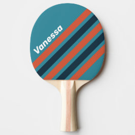 Raquete De Ping Pong Retro Teal Splash Angled Striping with Name