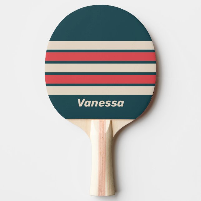 Raquete De Ping Pong Retro Teal Vibe Across Striping with Name (Frente)