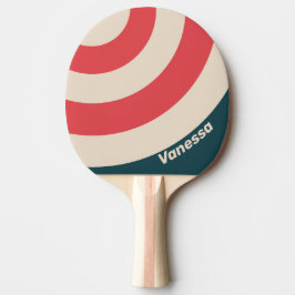 Raquete De Ping Pong Retro Teal Vibe Circle Stripe with Name