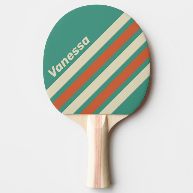 Raquete De Ping Pong Retro Timeless Angled Striping with Name (Frente)