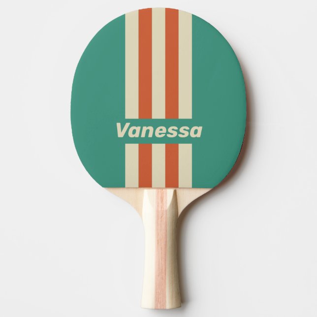 Raquete De Ping Pong Retro Timeless Pin Stripes with Name (Frente)