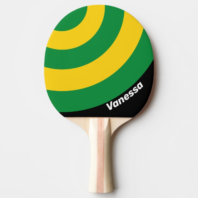 Raquete De Ping Pong Retro Tropical Palm Circle Stripe with Name (Frente)