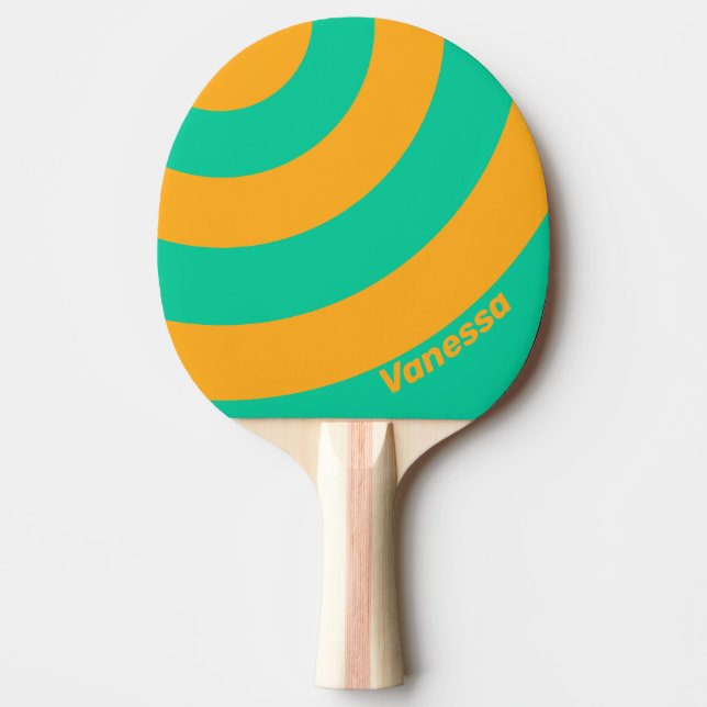 Raquete De Ping Pong Retro Tropical Punch Circle Stripe with Name (Frente)