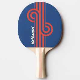 Raquete De Ping Pong Retro Vermelho e Azul Listrado com Nome