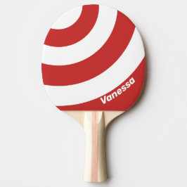 Raquete De Ping Pong Retro Vermelho Três Listras Circulares com Nome