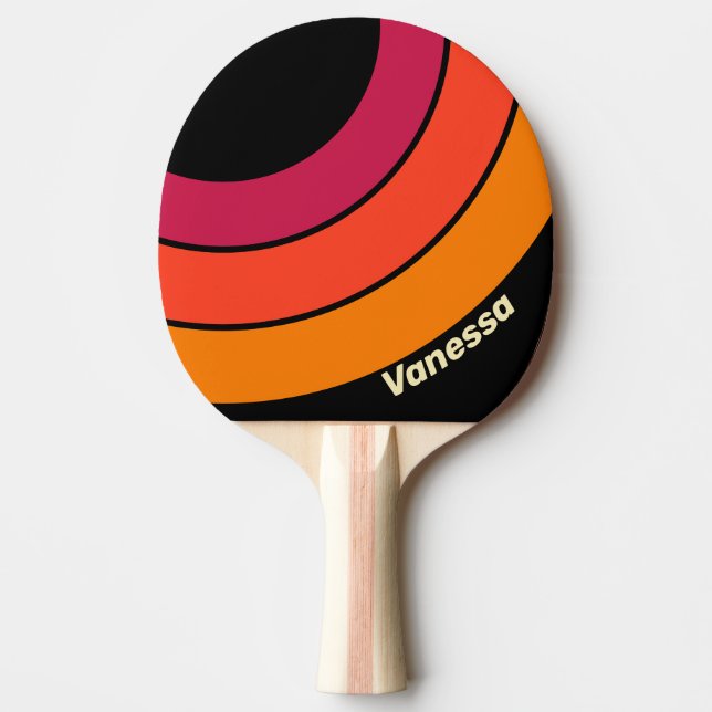 Raquete De Ping Pong Retro VHS Círculo Listras com Nome (Frente)