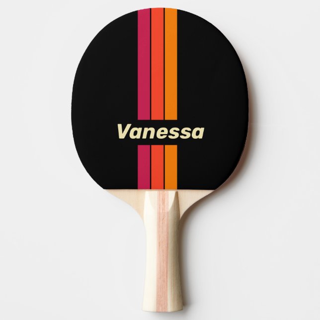 Raquete De Ping Pong Retro VHS Pin Stripes with Name (Frente)