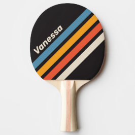 Raquete De Ping Pong Retro Vintage Dark Rainbow Angled Stripe with Name