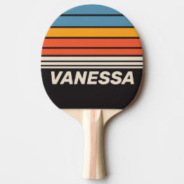 Raquete De Ping Pong Retro Vintage Dark Rainbow Horizon Stripe & Name