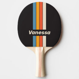 Raquete De Ping Pong Retro Vintage Dark Rainbow Pin Striped with Name