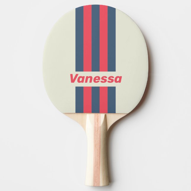 Raquete De Ping Pong Retro Yacht Club Pin Striped with Name (Frente)