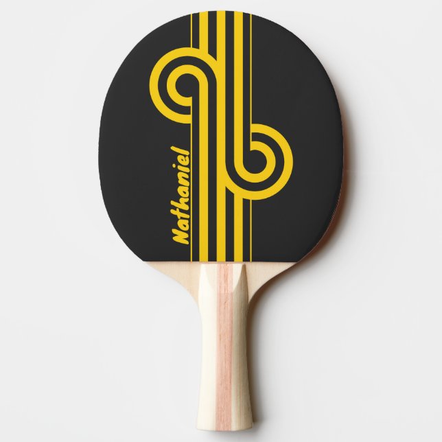 Raquete De Ping Pong Retro Yellowjacket Listra em Loop com Nome (Verso)
