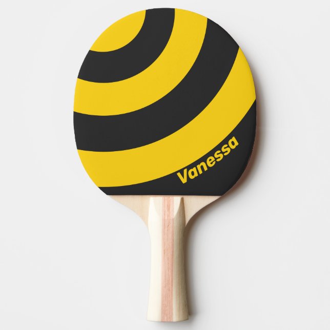 Raquete De Ping Pong Retro Yellowjacket Three Circle Stripe with Name (Frente)