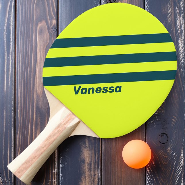 Raquete De Ping Pong Retrorna HI VIS - Três faixas amarelas com nome (Criador carregado)