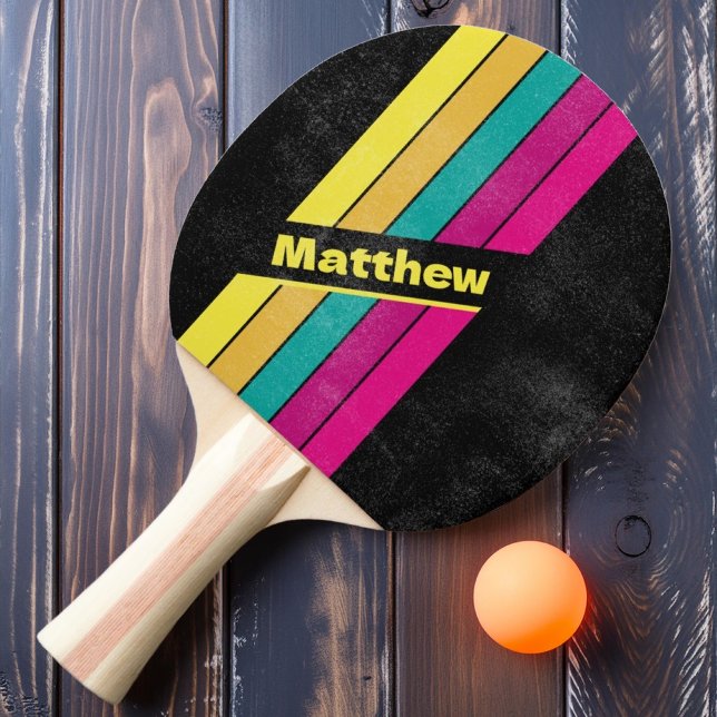 Raquete De Ping Pong Retrospectiva Distante Escuro Escuro 80s com Nome (Criador carregado)