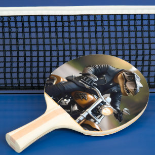 Raquete De Ping Pong Rex Revved.: T-Rex em couro em uma moto,