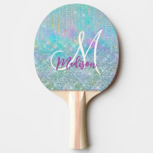 Raquete De Ping Pong Rhinchas de unicórnio azul-cúmulo monograma