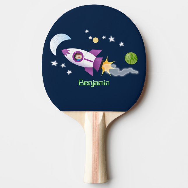 Raquete De Ping Pong Rockets em ilustração de desenhos animados espacia (Frente)