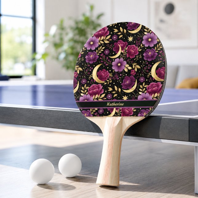 Raquete De Ping Pong Romance Sombrio Lua Celestial Nome Roxo Dourado (Criador carregado)