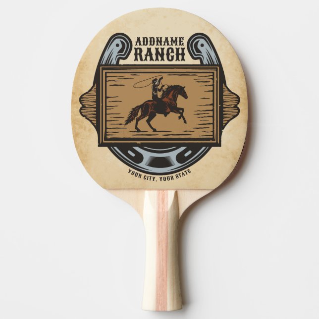 Raquete De Ping Pong Roping Cowboy ADD NAME Western Family Horse Rankin (Frente)