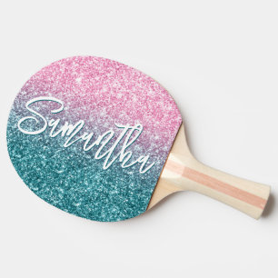 Raquete De Ping Pong Rosa claro de luxo brilhante Ombre Glitter