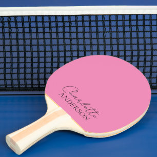 Raquete De Ping Pong Rosa de Texto Personalizado Minimalista na moda