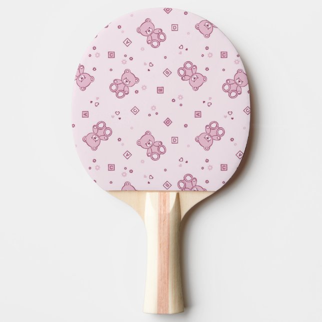 Raquete De Ping Pong Rosa do fundo dos ursos de ursinho (Frente)