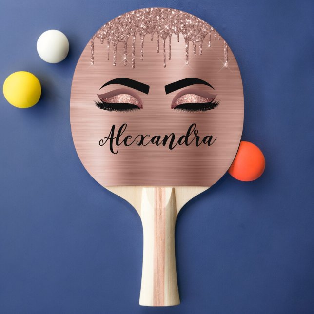 Raquete De Ping Pong Rosa Dourado Glitter Sparkle Eyelashes Monograma (Criador carregado)