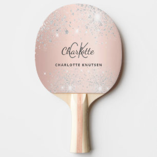 Raquete De Ping Pong Rosa dourado nome do monograma da brilha prateada