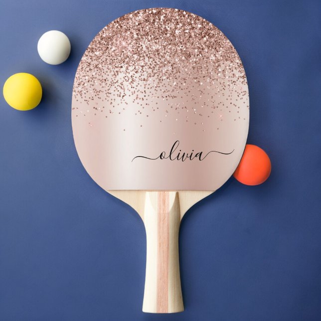 Raquete De Ping Pong Rosa Dourado - Nome do Monograma do Metal com Lant (Criador carregado)