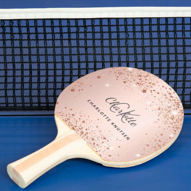 Raquete De Ping Pong Rosa gold brilha nome monograma (Insitu)