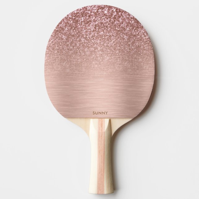 Raquete De Ping Pong Rosa-gold Faux Glitter & Textura metálica (Frente)