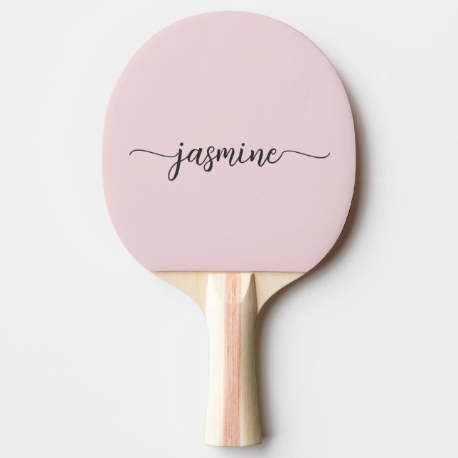 Raquete De Ping Pong Rosa Moderno com Nome Personalizado em Letra Cursi (Frente)