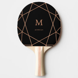 Raquete De Ping Pong Rosa moderno Dourado Geométrico com Monograma