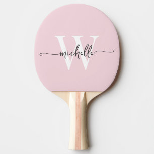 Raquete De Ping Pong Rosa Moderno Personalizado com Monograma de Nome e