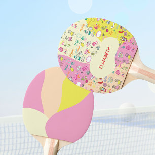 Raquete De Ping Pong Rosa Pastel Feminino Kawaii Doodle