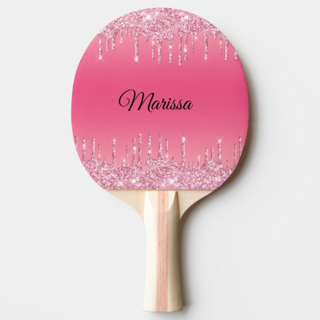 Raquete De Ping Pong Rosa Quente Com Gotas De Glitter De Prata Espumant (Frente)