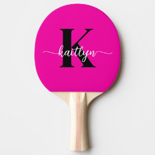 Raquete De Ping Pong Rosa Quente Monograma Preto