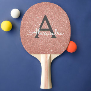 Raquete De Ping Pong Rosa Rosa Rosa Rosa Dourada Brilhante e Monograma