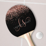 Raquete De Ping Pong Rose Gold Blush Pink Glitter Glam Monogram Name<br><div class="desc">Glam Rose Gold Glitter Elegant Monogram Ping Pong Paddle. Easily personalize this trendy chic ping pong paddle design featuring elegant rose gold sparkling glitter on a black background. The design features your handwritten script monogram with pretty swirls and your name.</div>