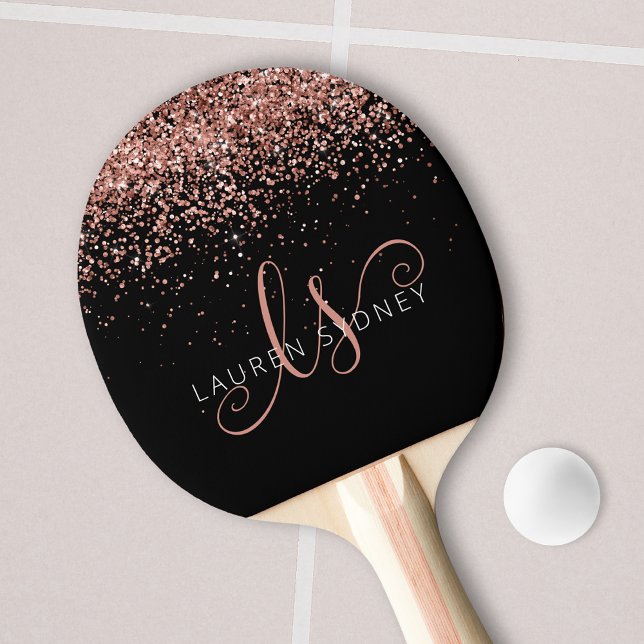 Raquete De Ping Pong Rose Gold Blush Pink Glitter Glam Monogram Name (Criador carregado)
