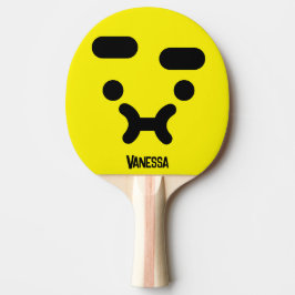 Raquete De Ping Pong Rosto Amarelo Confuso e Emburrado Fofo com Nome