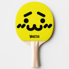 Raquete De Ping Pong Rosto Amarelo Fofo Desajeitado com Nome