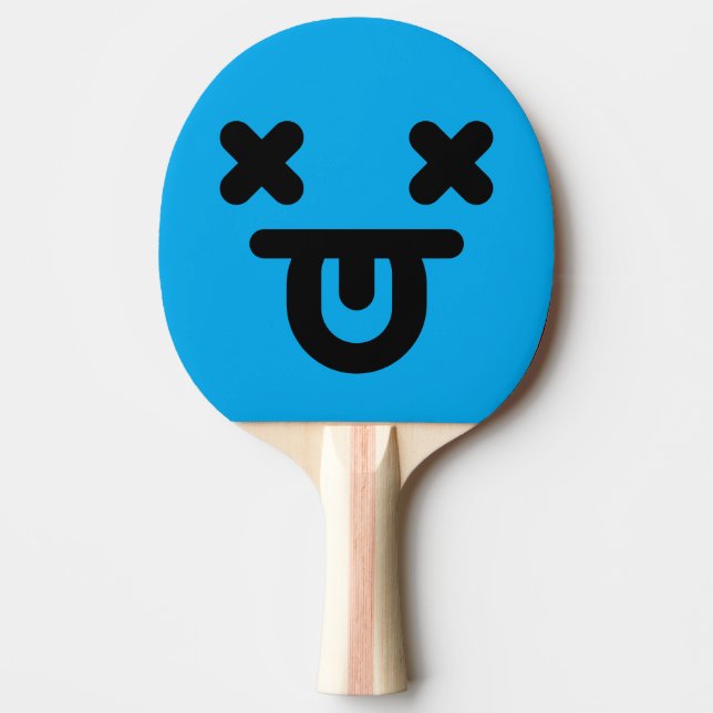 Raquete De Ping Pong Rosto Azul com Língua Para Fora Atordoado (Frente)