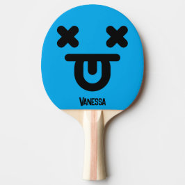 Raquete De Ping Pong Rosto Azul com Língua Para Fora Desnorteado com No