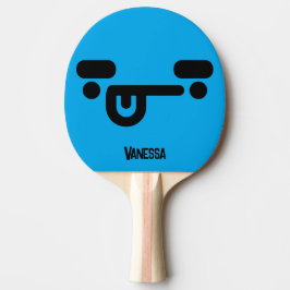 Raquete De Ping Pong Rosto Confuso Malicioso Azul com Nome