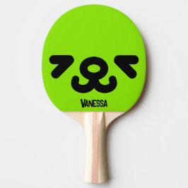 Raquete De Ping Pong Rosto de Cachorro Feliz Verde com Nome